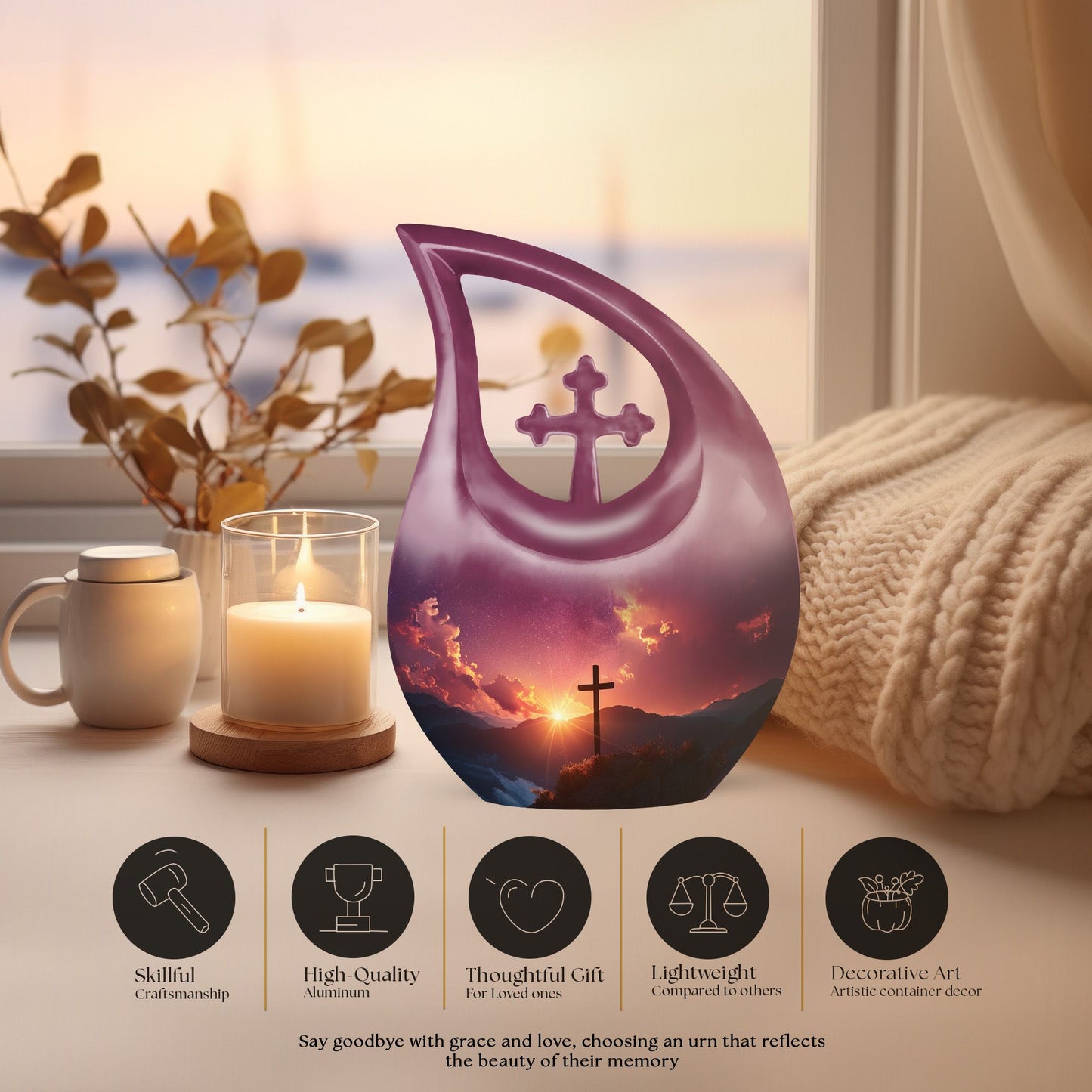 10-inch Cross Drop memorial urn,