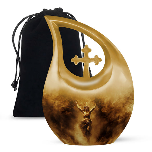 Cross Drop design, 10-inch large Aluminium Cross Urn for ashes, customizable