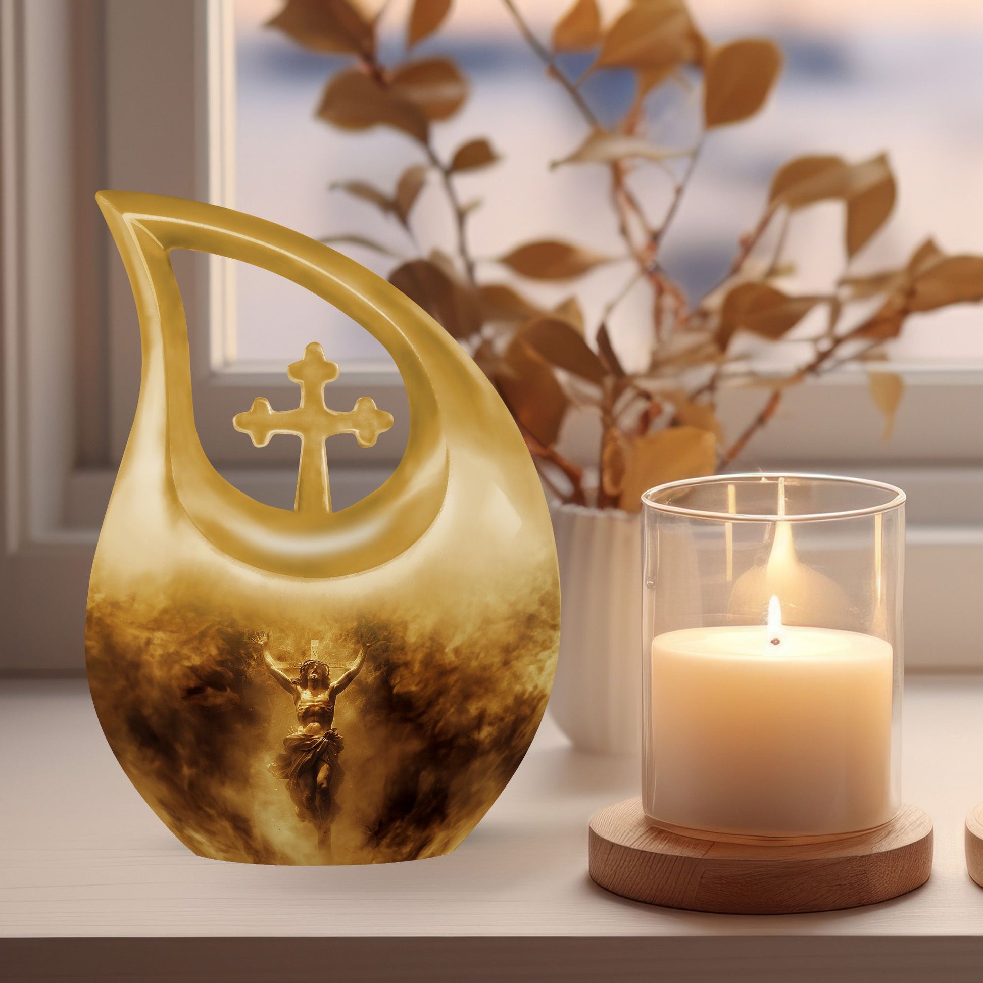 Cross Drop design, 10-inch large Aluminium Cross Urn for ashes, customizable
