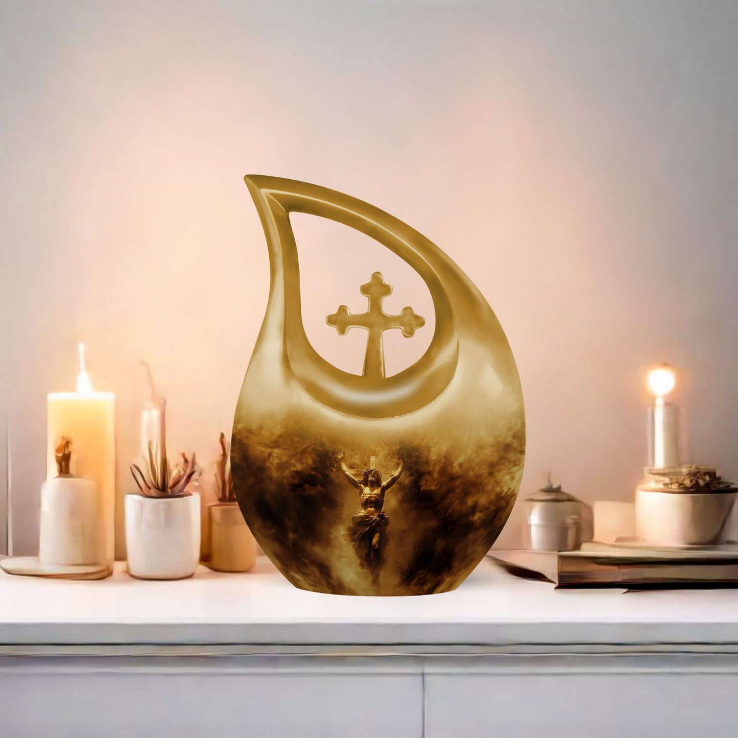 Cross Drop design, 10-inch large Aluminium Cross Urn for ashes, customizable