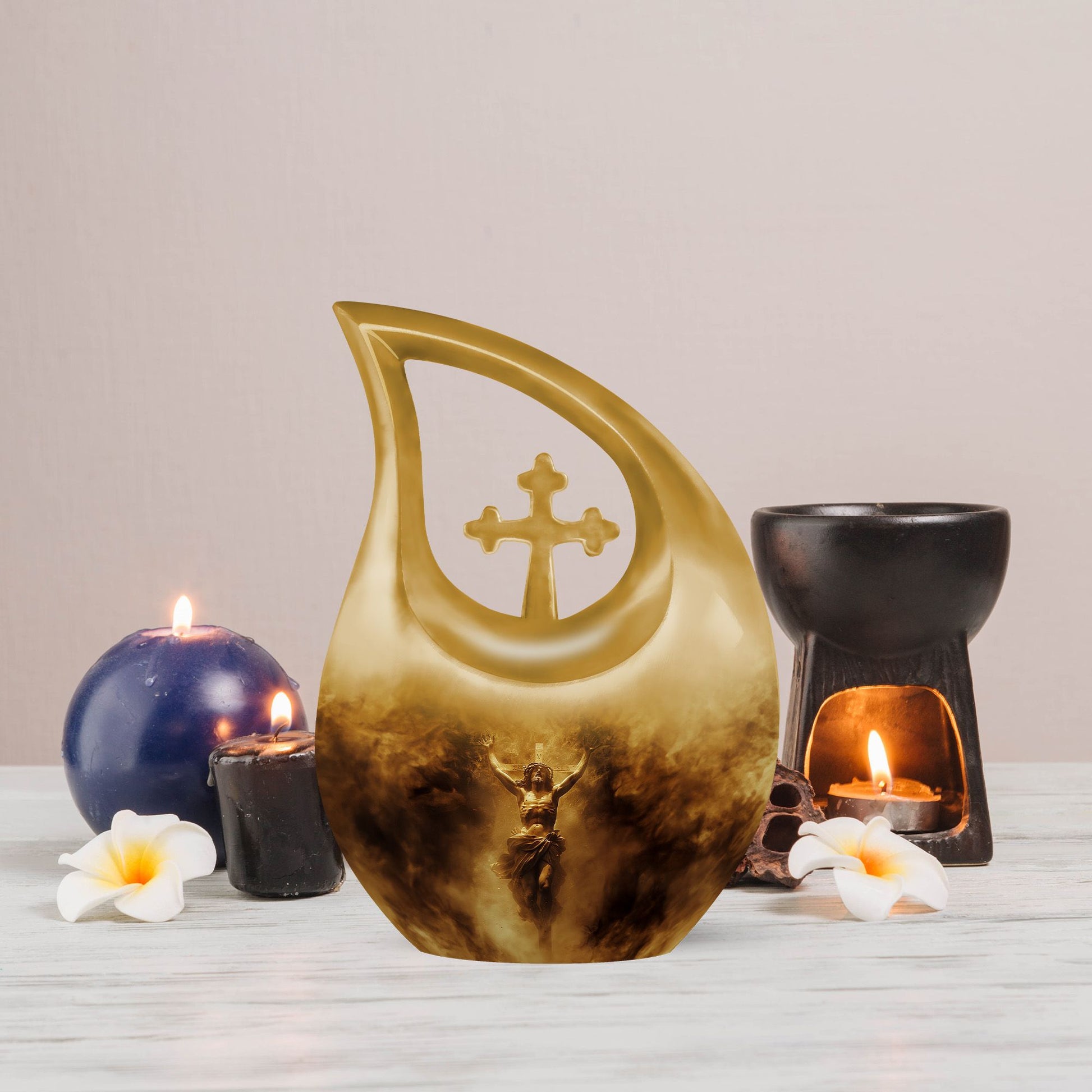 Cross Drop design, 10-inch large Aluminium Cross Urn for ashes, customizable