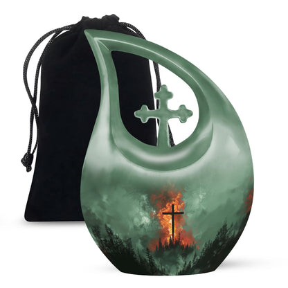 10-inch Cross Drop memorial urn, small aluminum urn for ashes with customization potential