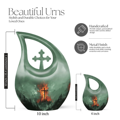 10-inch Cross Drop memorial urn, small aluminum urn for ashes with customization potential