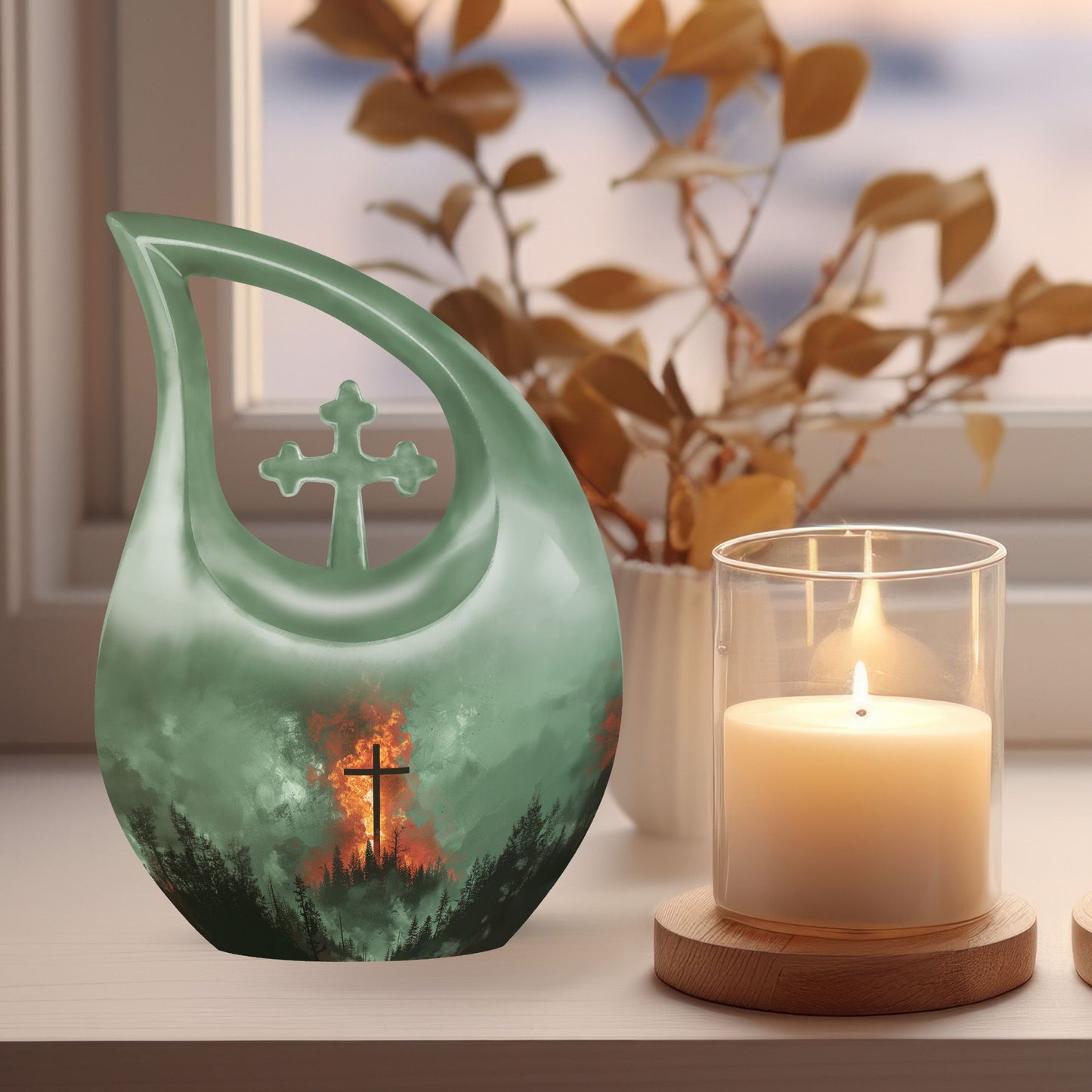 10-inch Cross Drop memorial urn, small aluminum urn for ashes with customization potential