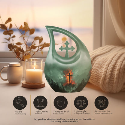 10-inch Cross Drop memorial urn, small aluminum urn for ashes with customization potential