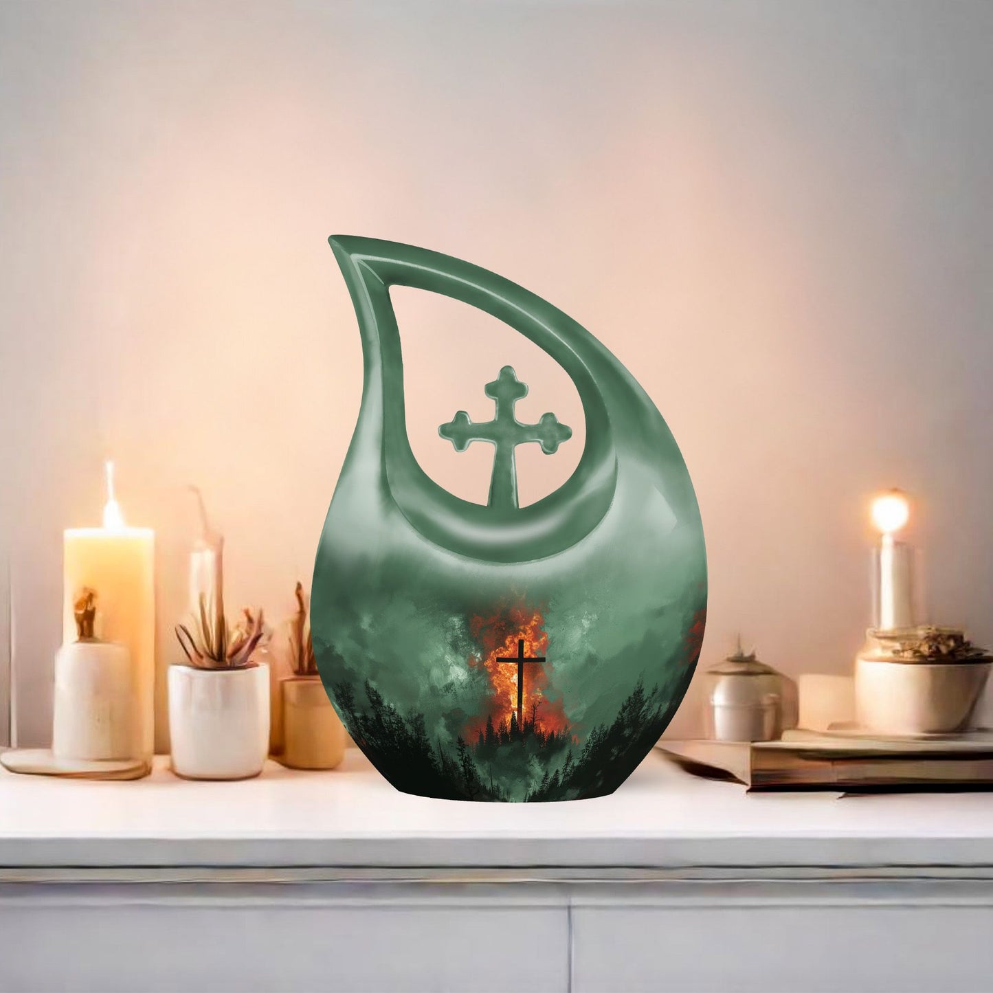 10-inch Cross Drop memorial urn, small aluminum urn for ashes with customization potential