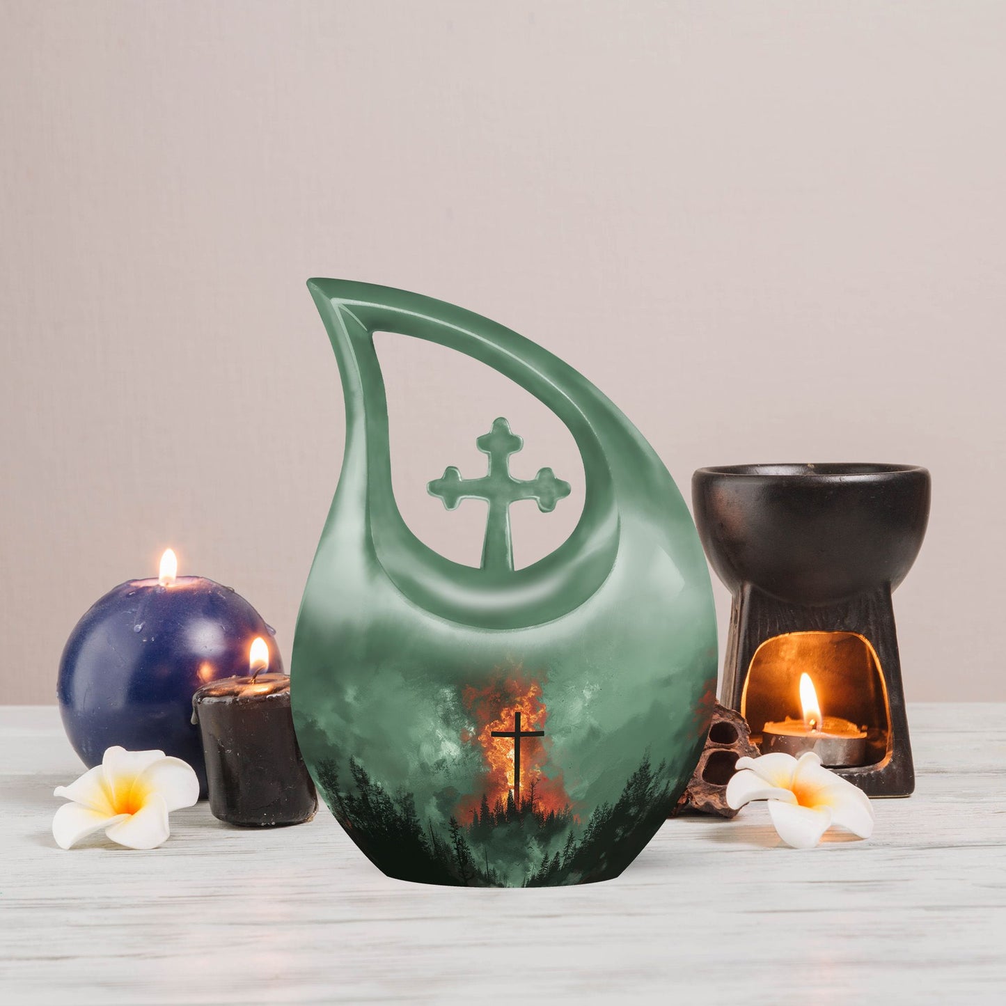 10-inch Cross Drop memorial urn, small aluminum urn for ashes with customization potential