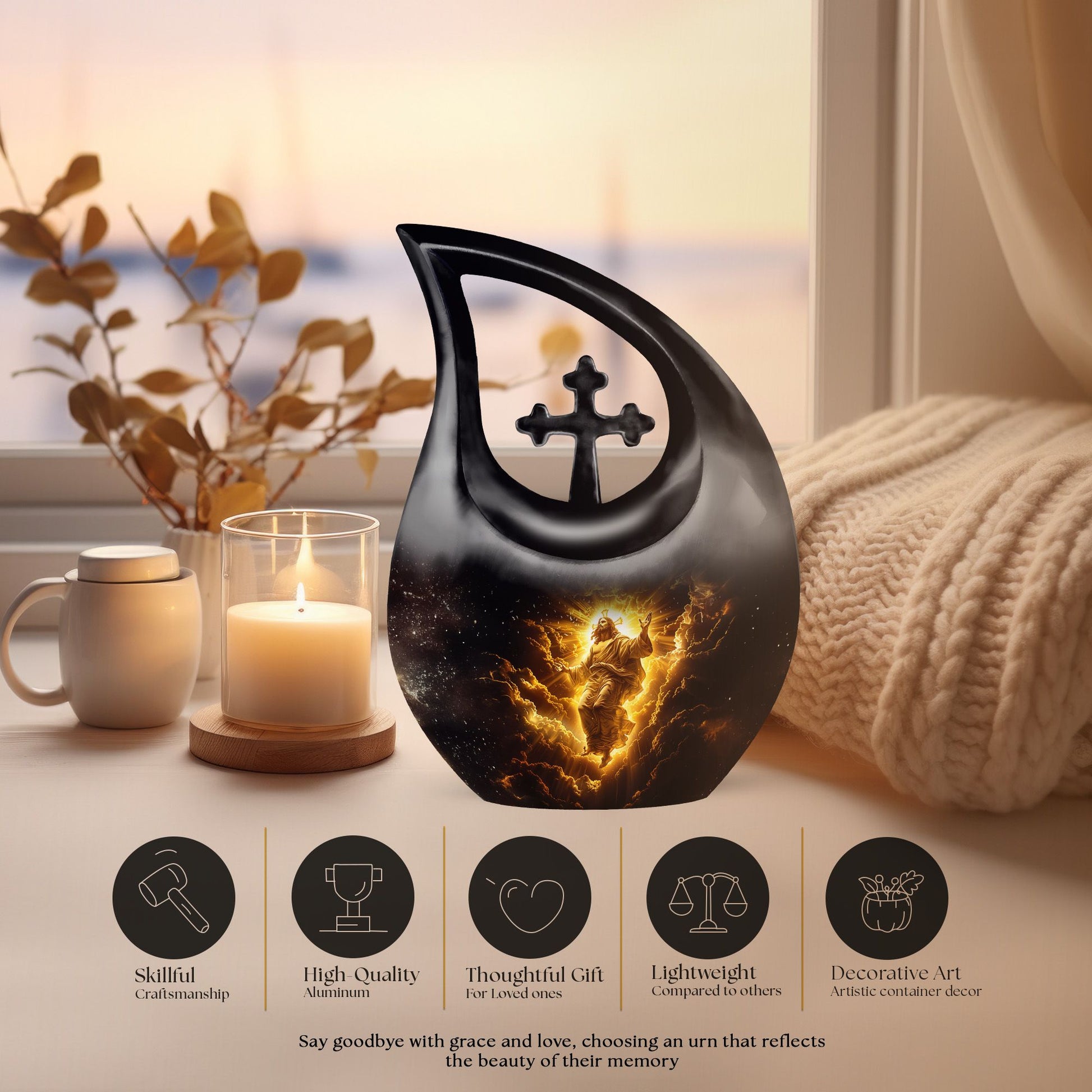Affordable 10-inch Cross Drop Memorial Urn 
