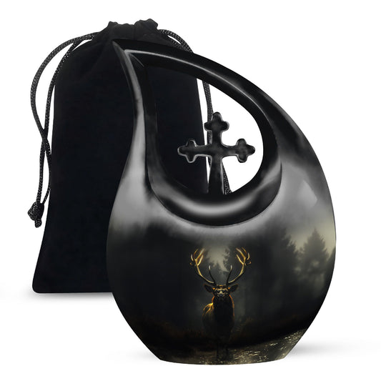 10-inch Affordable Deer Urn with Cross Drop design,