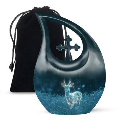 10-inch Deer-themed Cross Drop design Aluminium Large Urn