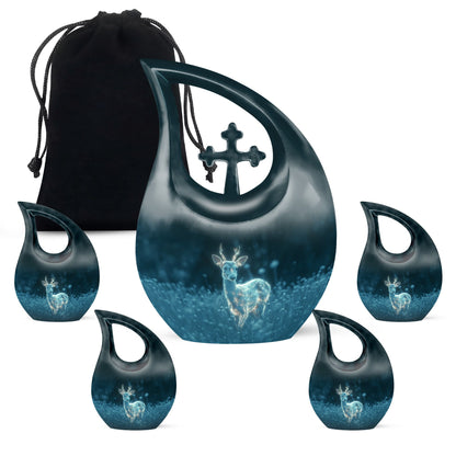 10-inch Deer-themed Cross Drop design Aluminium Large Urn