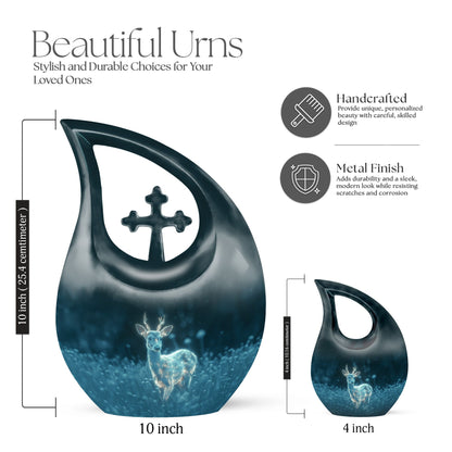 10-inch Deer-themed Cross Drop design Aluminium Large Urn