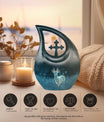 10-inch Deer-themed Cross Drop design Aluminium Large Urn