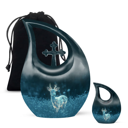 10-inch Deer-themed Cross Drop design Aluminium Large Urn