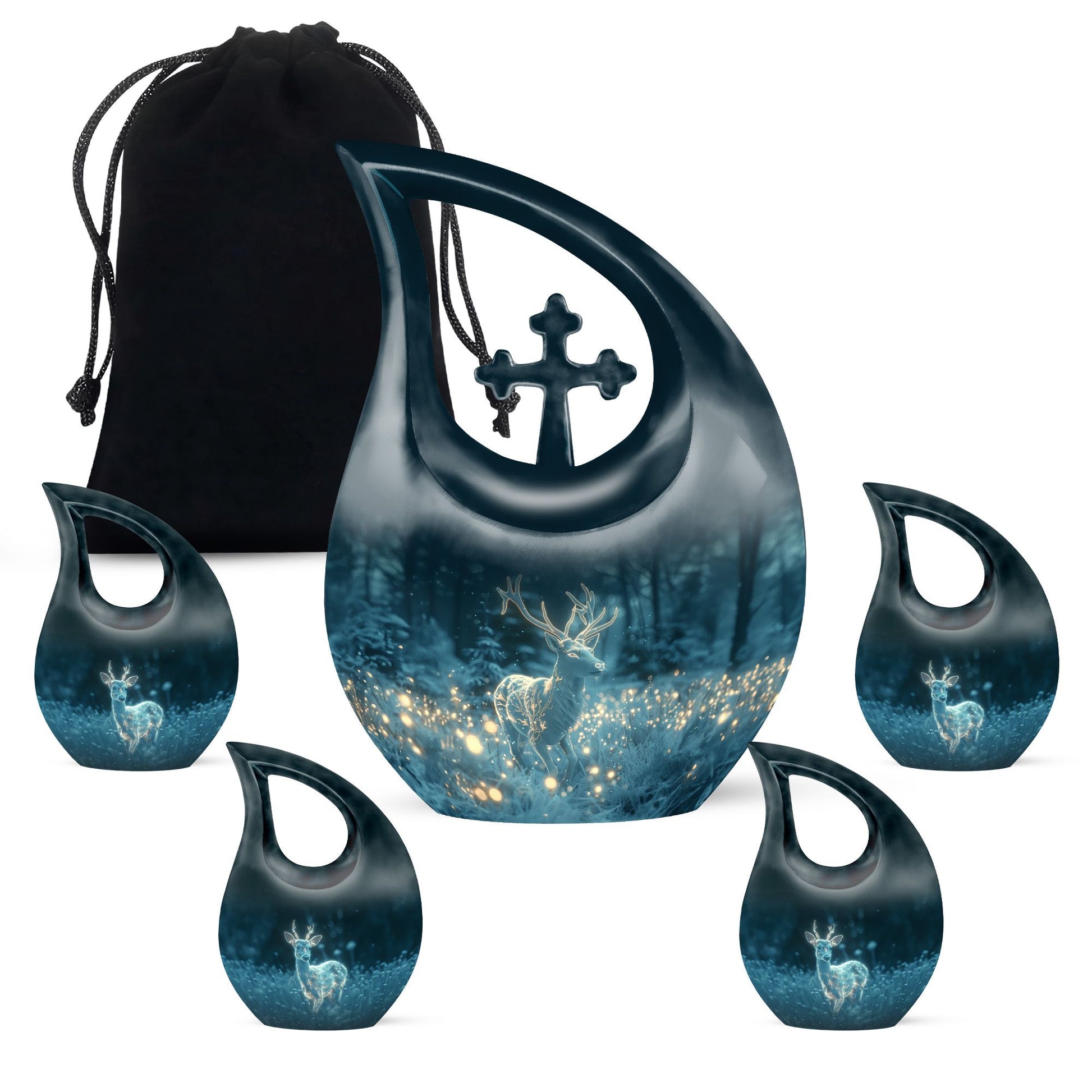 10-inch Deer Themed Cross Drop Design Large Cremation Urn 