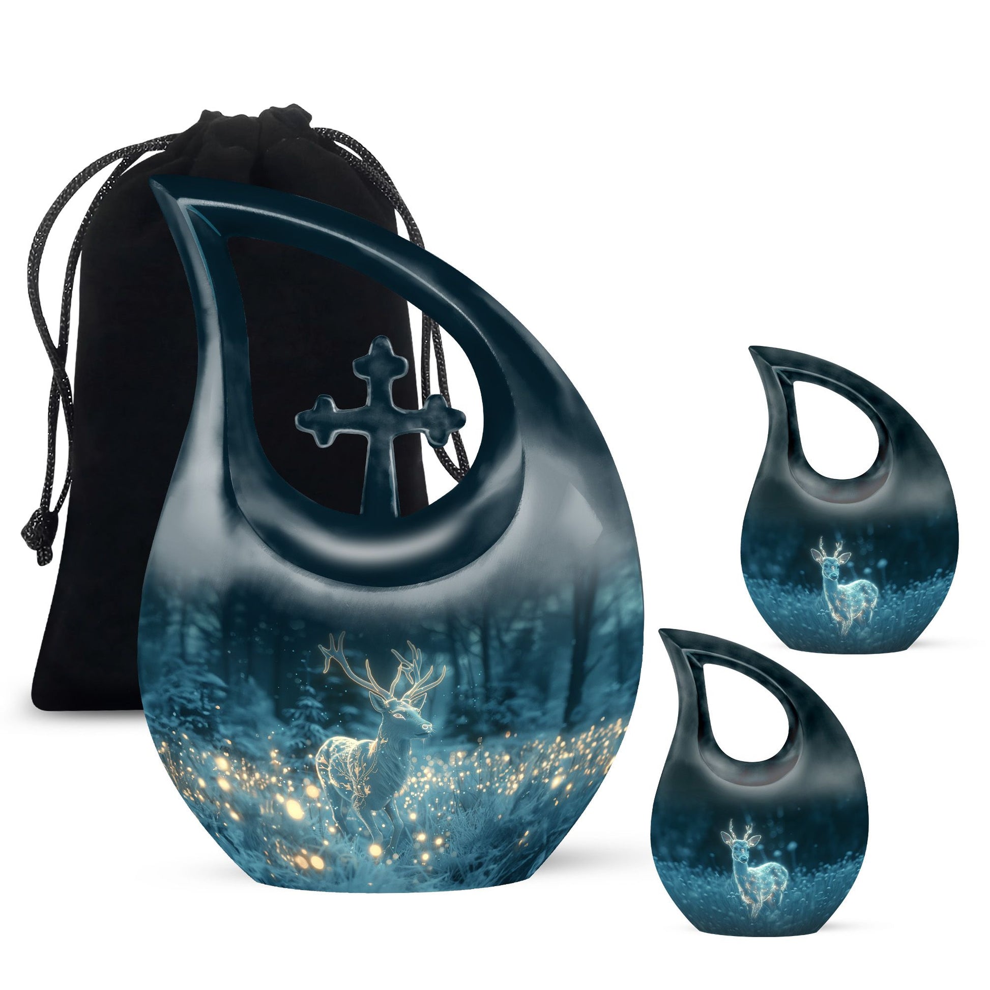 10-inch Deer Themed Cross Drop Design Large Cremation Urn 