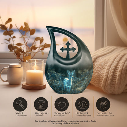 10-inch Deer Urn vase with Cross Drop design
