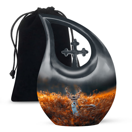 10 Inch Deer-themed Cross Drop Cremation Urn