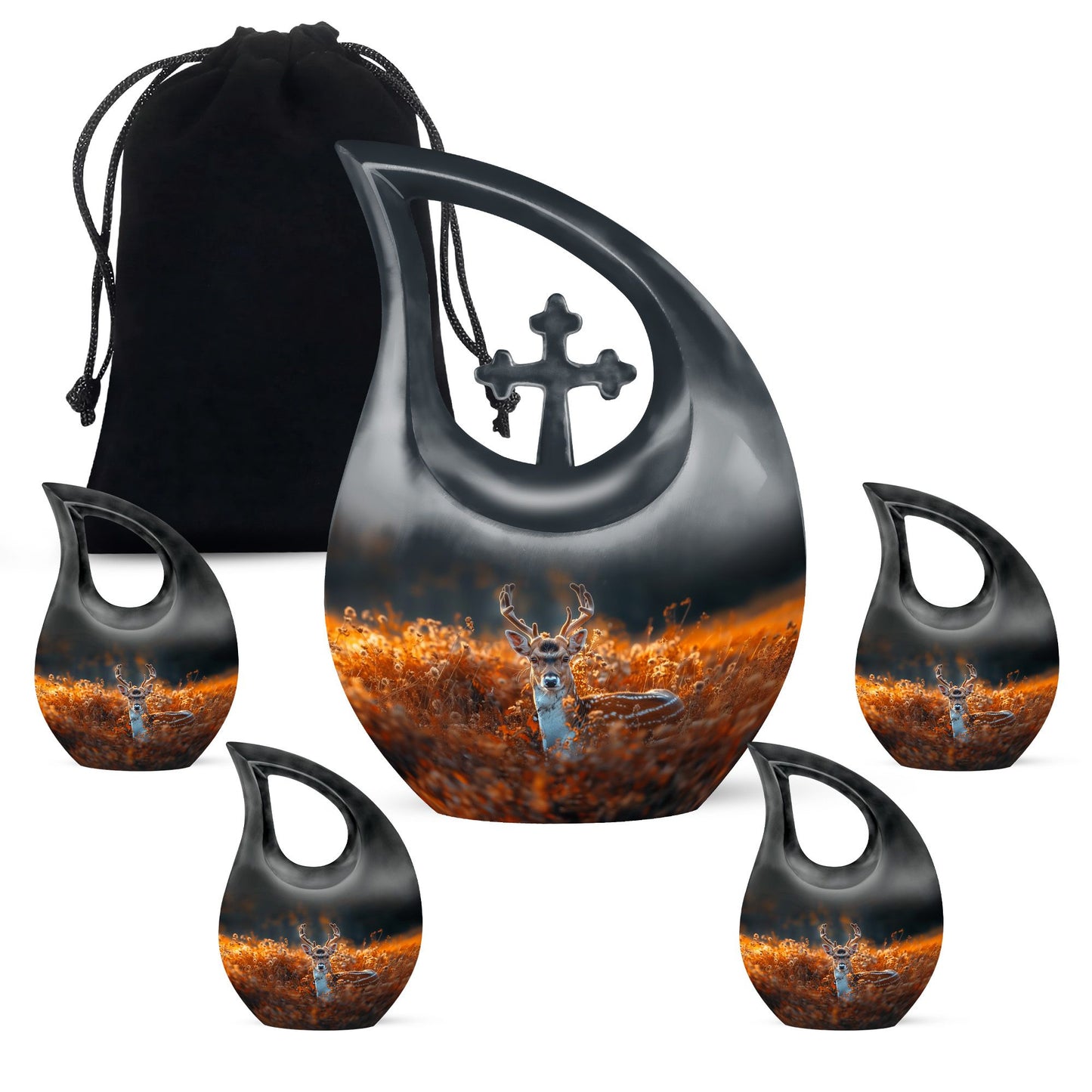 10 Inch Deer-themed Cross Drop Cremation Urn