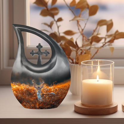 10 Inch Deer-themed Cross Drop Cremation Urn
