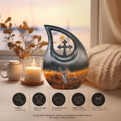 10 Inch Deer-themed Cross Drop Cremation Urn