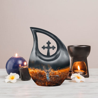 10 Inch Deer-themed Cross Drop Cremation Urn