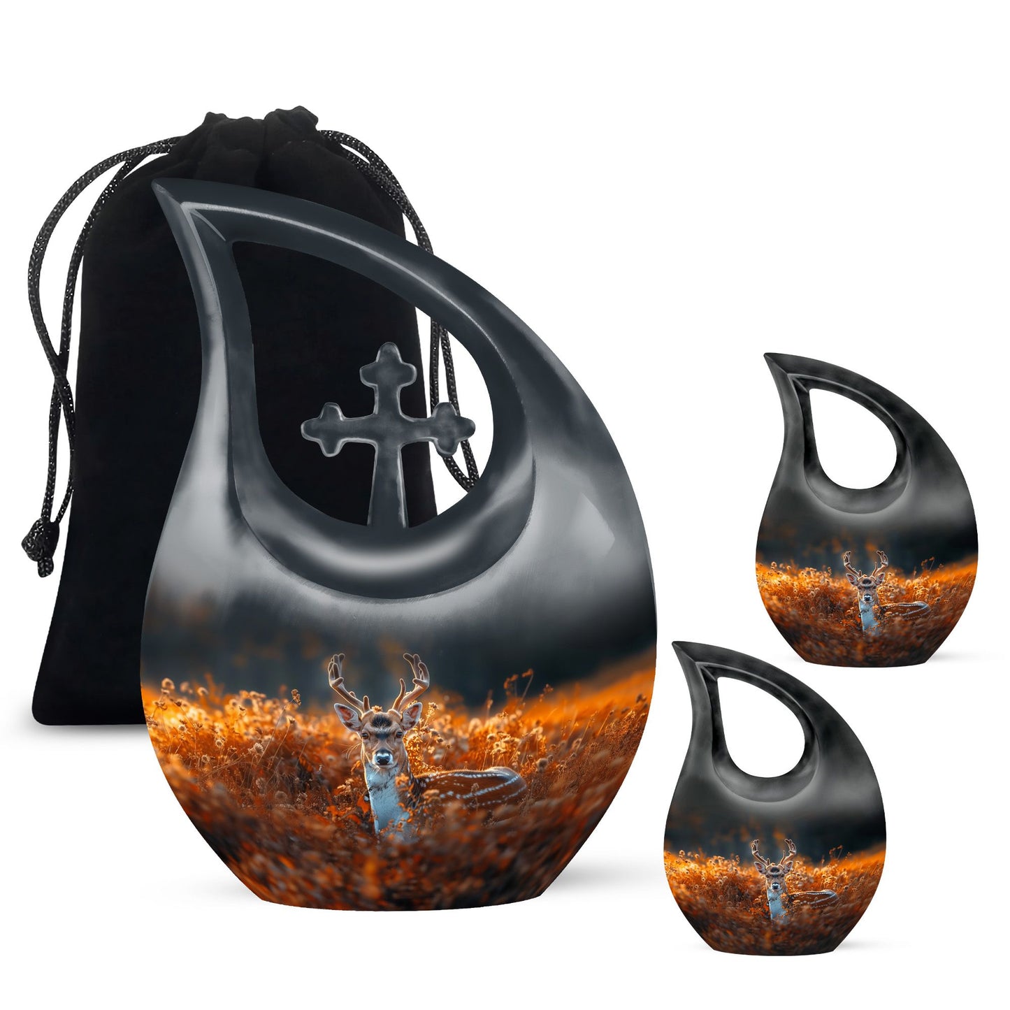 10 Inch Deer-themed Cross Drop Cremation Urn