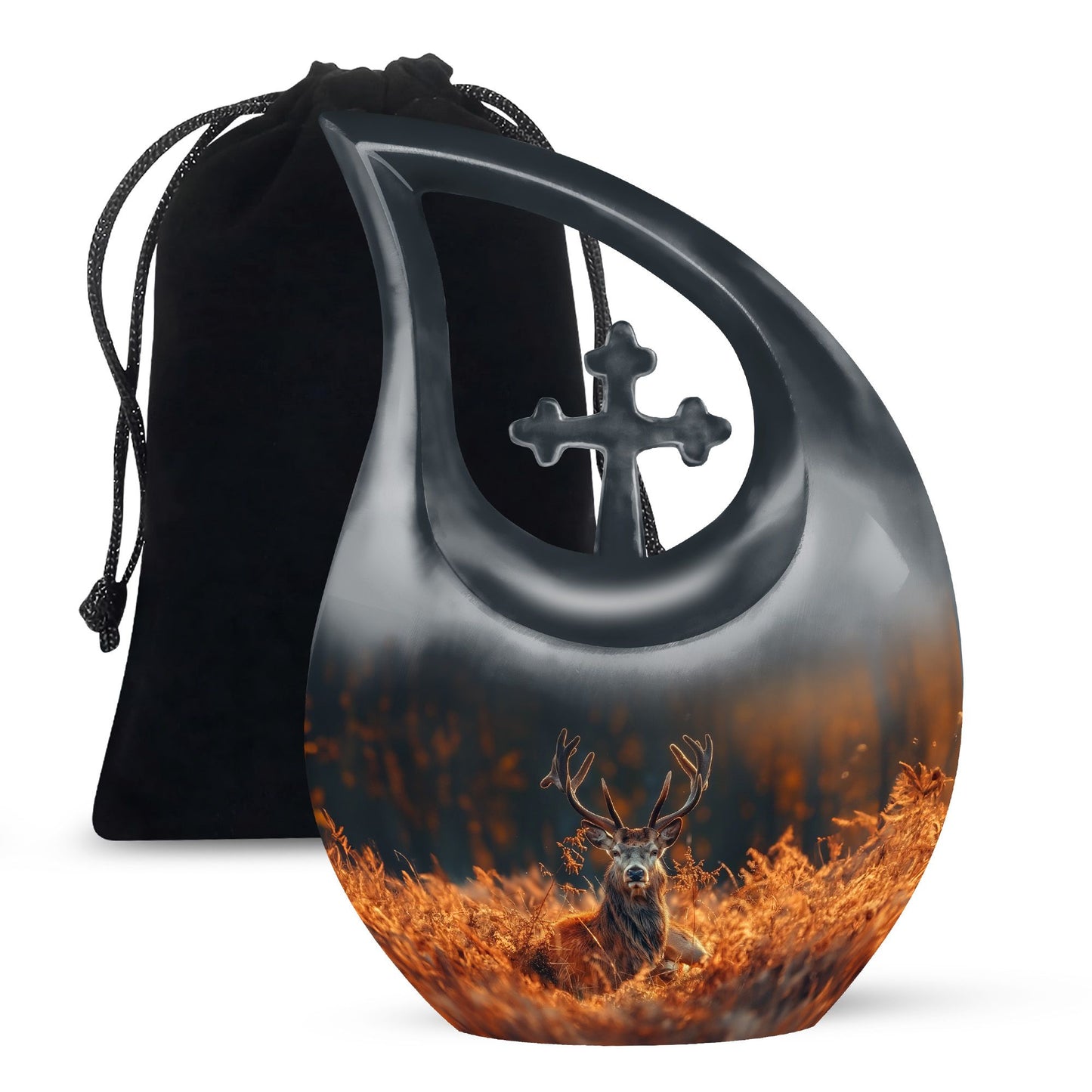 10-inch Deer Themed Cross Drop Large Urn