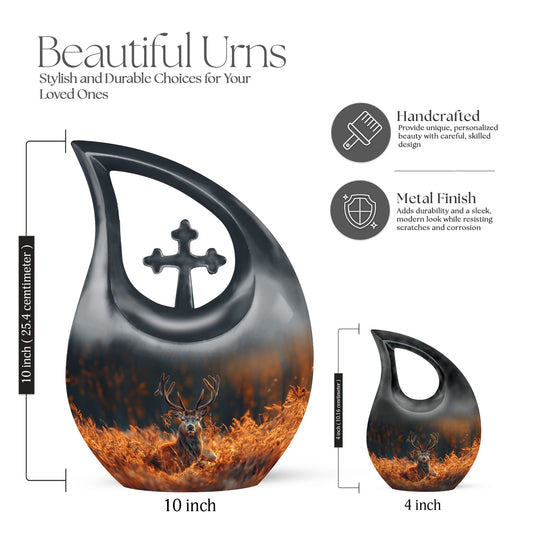 10-inch Deer Themed Cross Drop Large Urn