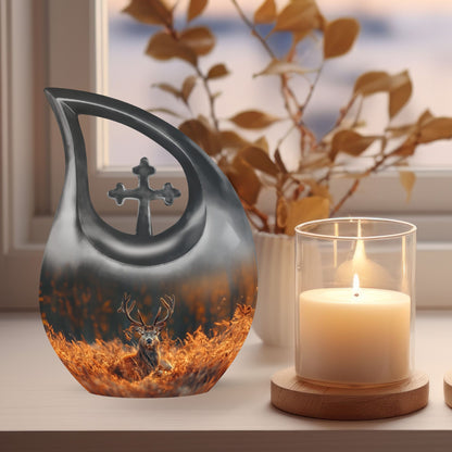 10-inch Deer Themed Cross Drop Large Urn