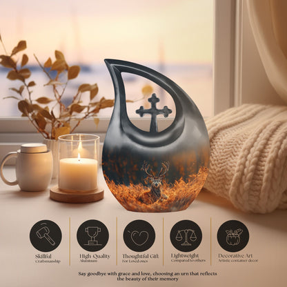 10-inch Deer Themed Cross Drop Large Urn