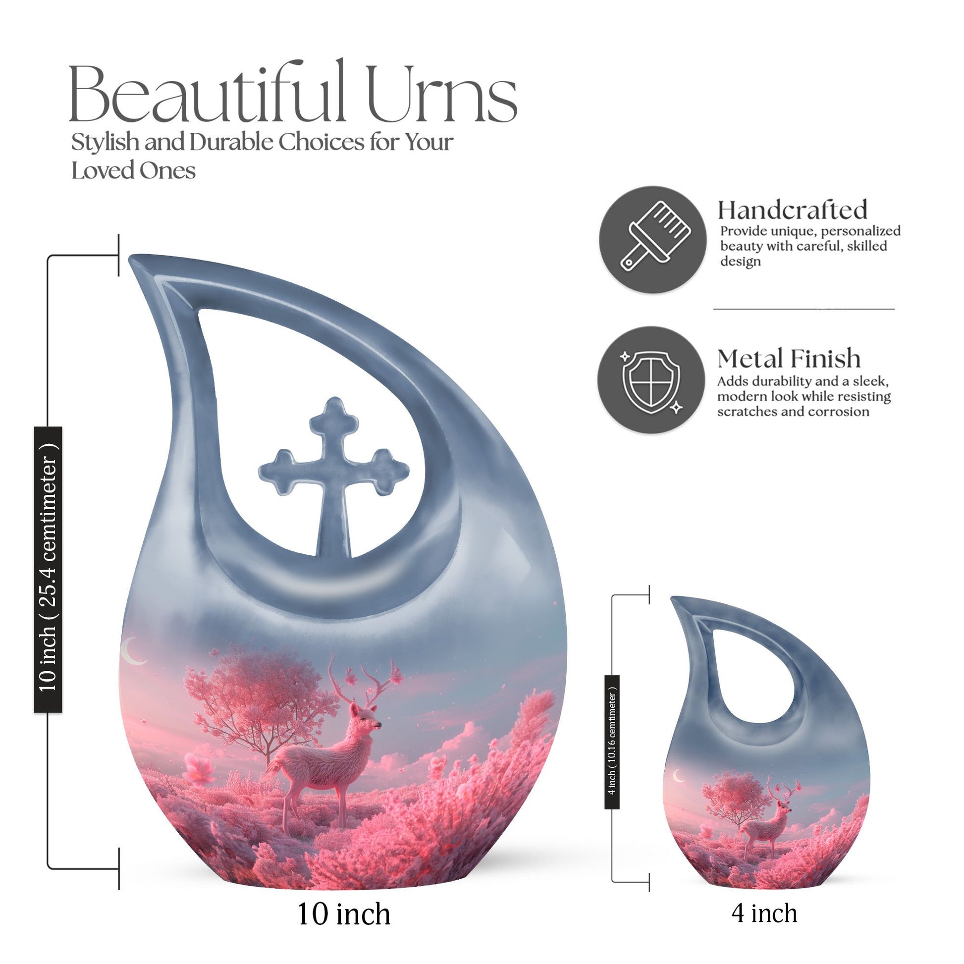 10-inch Deer themed Cross Drop design Memorial Urn