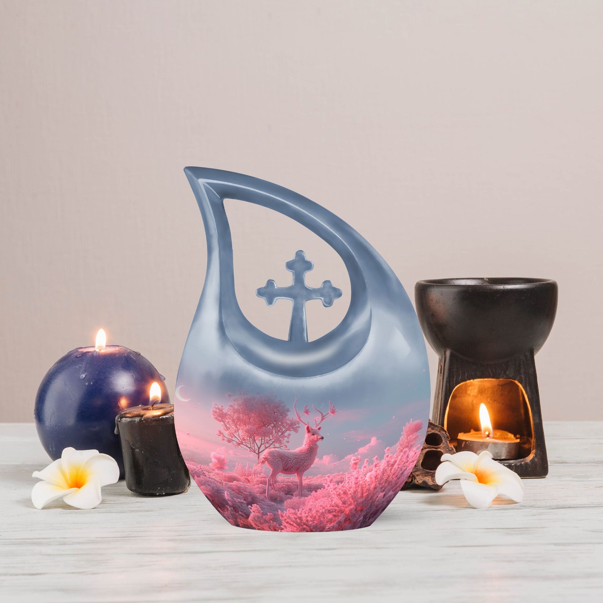 10-inch Deer themed Cross Drop design Memorial Urn
