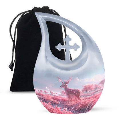 10-inch deer-themed aluminium cremation urn 