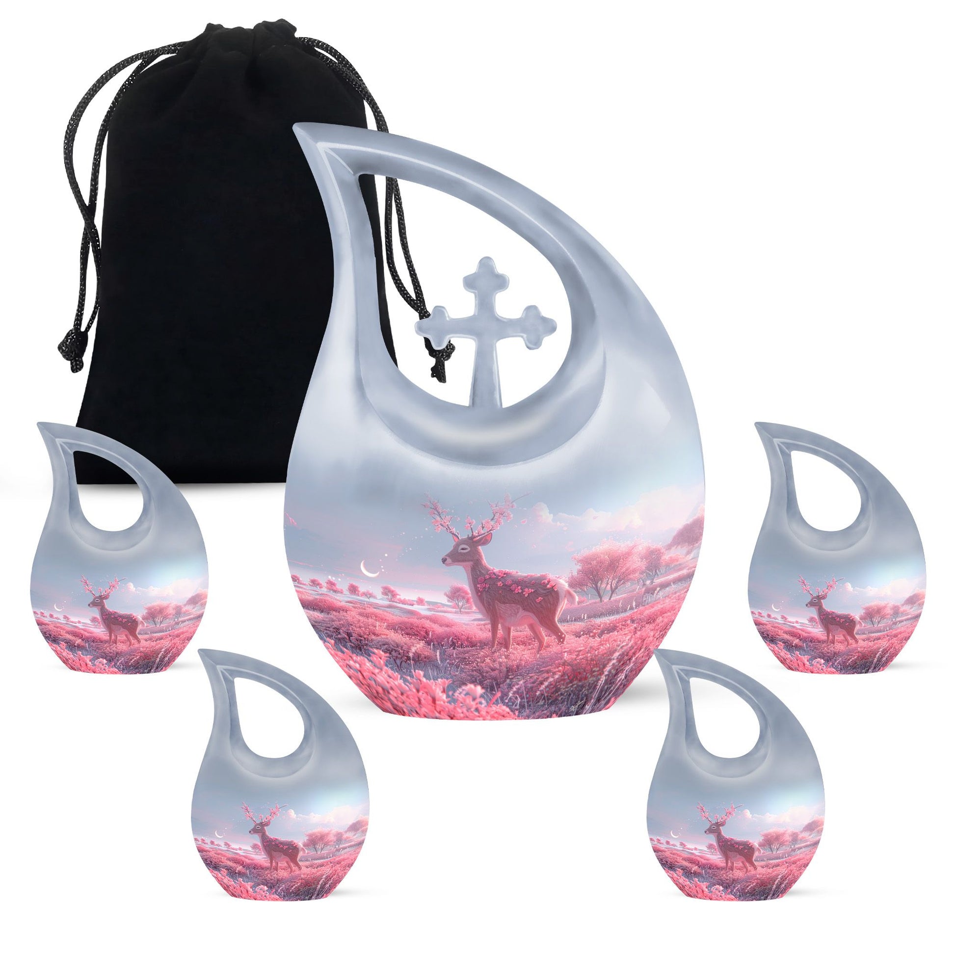 10-inch deer-themed aluminium cremation urn 