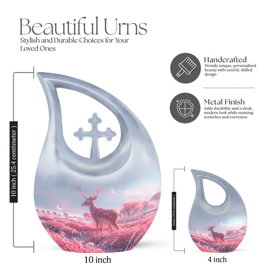 10-inch deer-themed aluminium cremation urn 