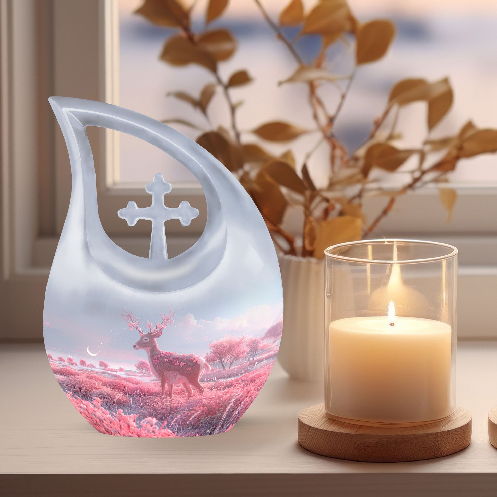 10-inch deer-themed aluminium cremation urn 