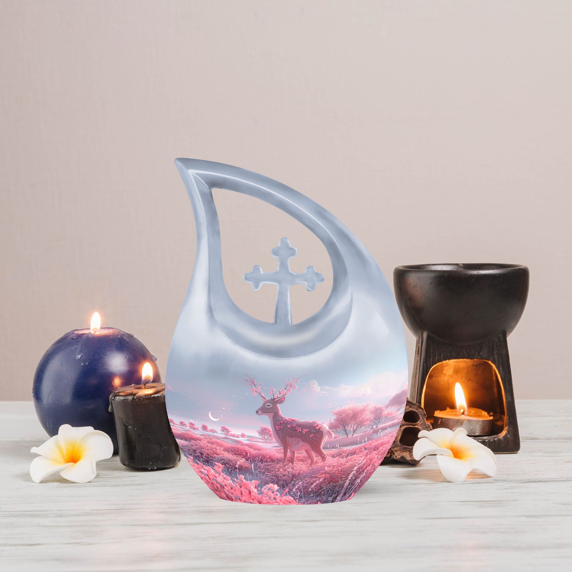 10-inch deer-themed aluminium cremation urn 