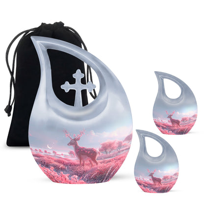 10-inch deer-themed aluminium cremation urn 