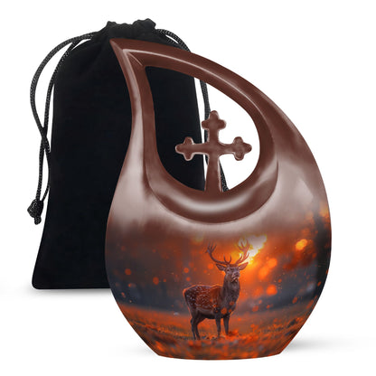 10 inch Deer themed Cross Drop memorial urn 