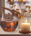 10 inch Deer themed Cross Drop memorial urn 