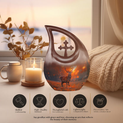 10 inch Deer themed Cross Drop memorial urn 