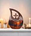 10 inch Deer themed Cross Drop memorial urn 