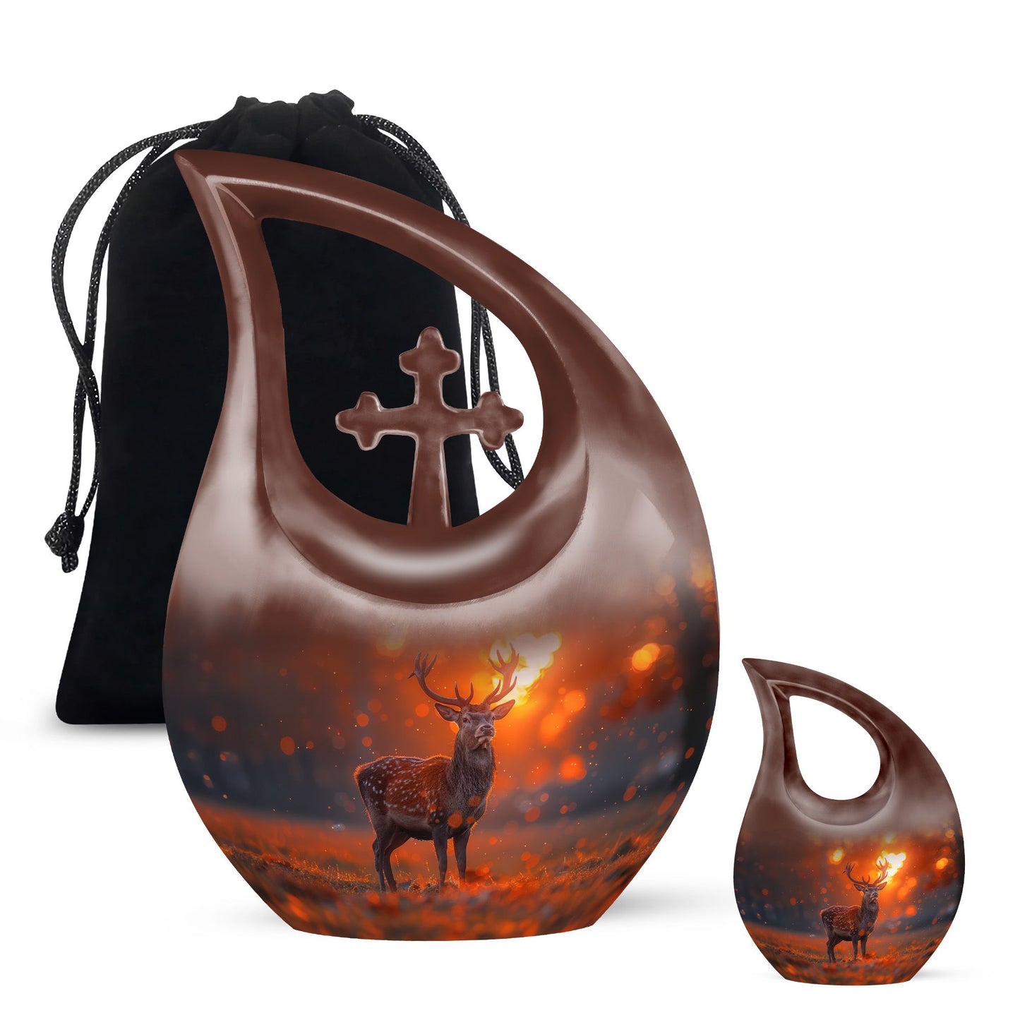 10 inch Deer themed Cross Drop memorial urn 