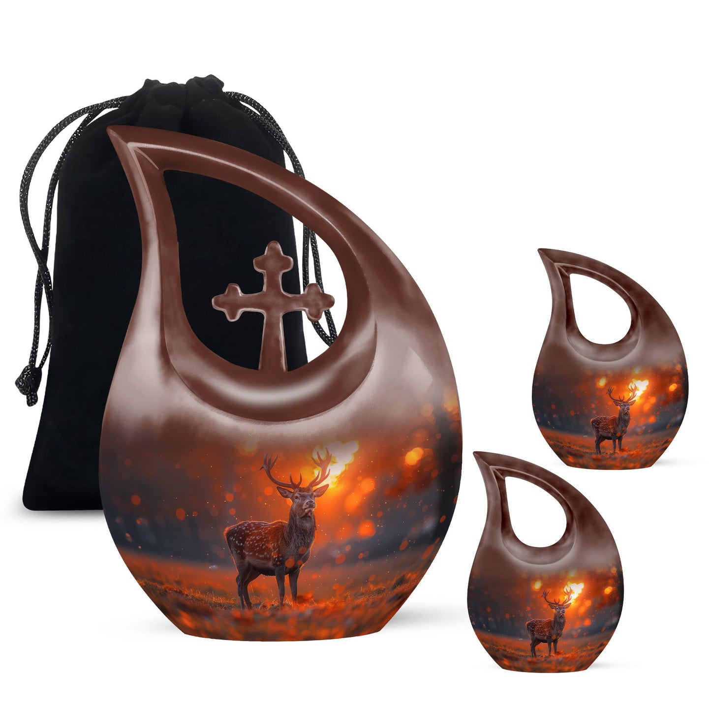 10 inch Deer themed Cross Drop memorial urn 