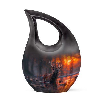 Large 10-inch Deer Urn with Cross Drop design, 