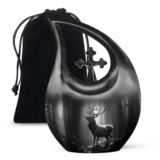 10 Inch Deer Urn with Cross Drop design,