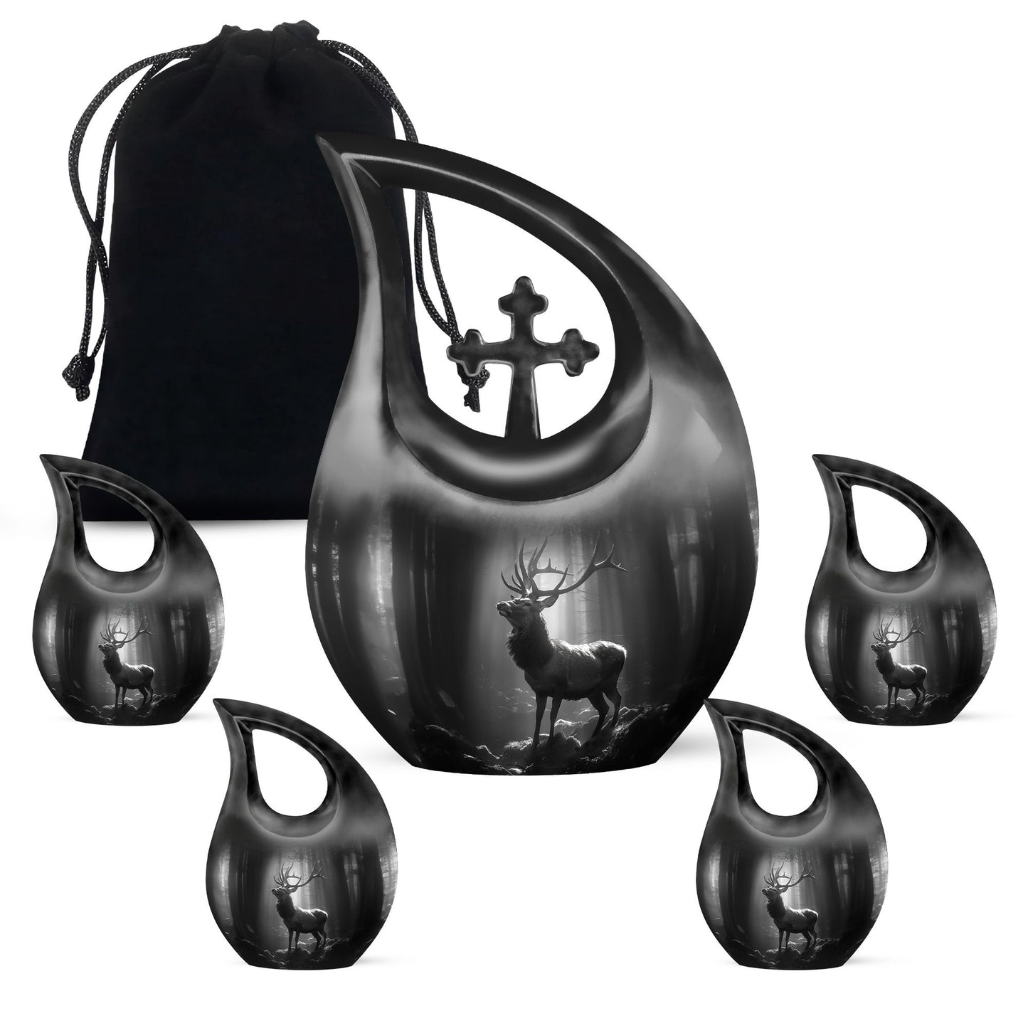 10 Inch Deer Urn with Cross Drop design,