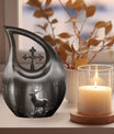 10 Inch Deer Urn with Cross Drop design,