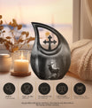 10 Inch Deer Urn with Cross Drop design,